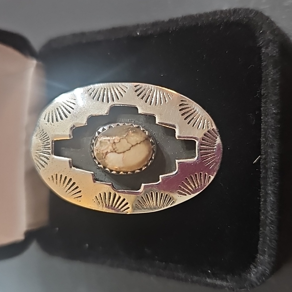 Sterling 925 Silver Ring Wild Horse Stone, sz 7 new unmarked 1.5" face